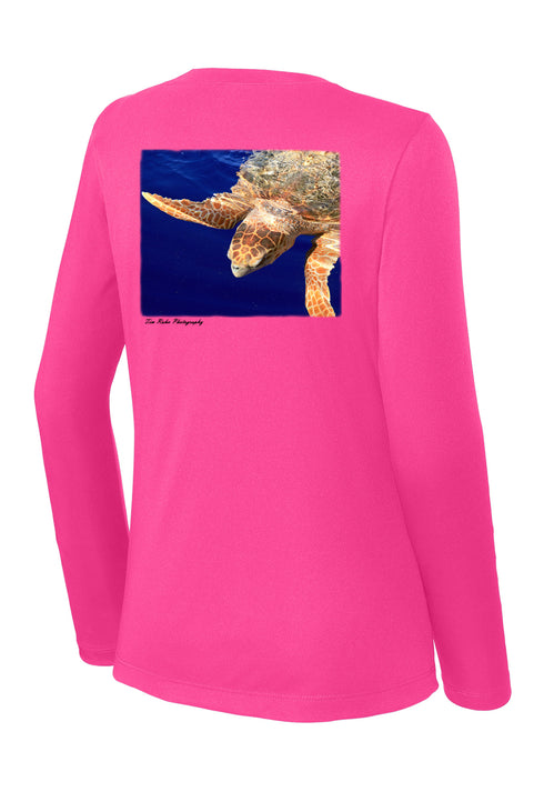 Tim Rahn Sea Turtle Ladies Long Sleeve V-Neck Performance